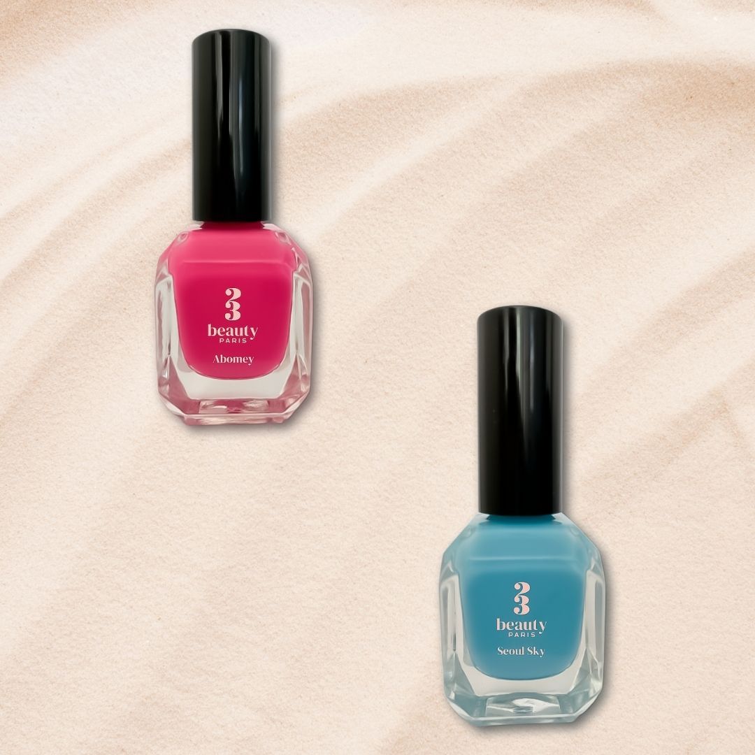 Pop : bleu ciel et fuchsia - 23Beauty Paris, vernis à ongles vegan fabriqué en France sans ingrédients toxiques