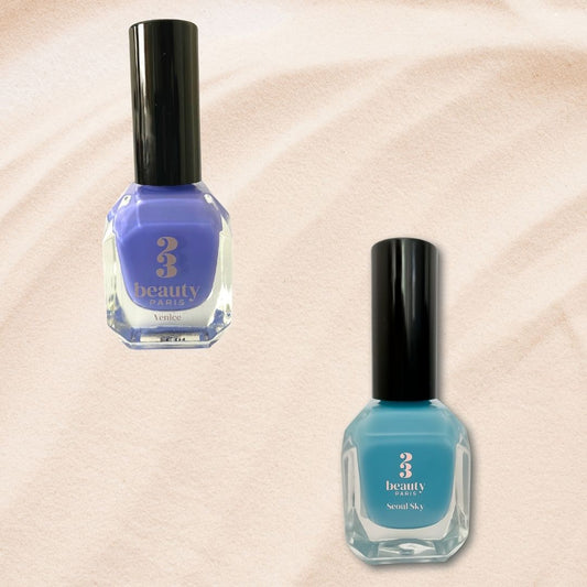 Summer : bleu ciel et lilas - 23Beauty Paris, vernis à ongles vegan fabriqué en France sans ingrédients toxiques