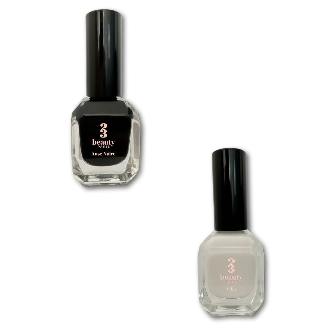 Notes : noir et blanc - 23Beauty Paris, vernis à ongles vegan fabriqué en France sans ingrédients toxiques