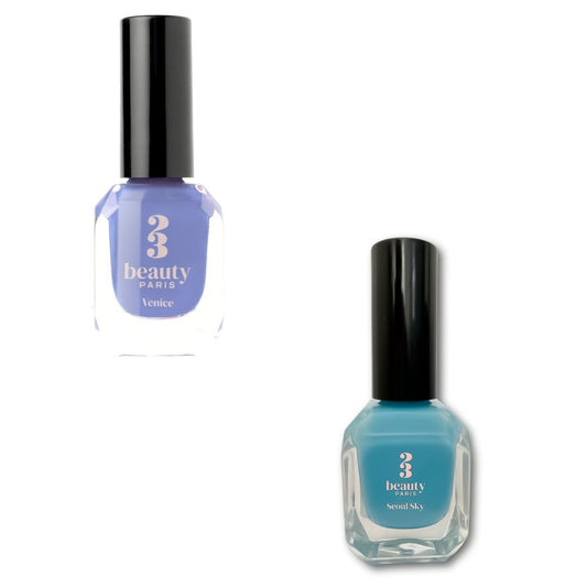 Summer : bleu ciel et lilas - 23Beauty Paris, vernis à ongles vegan fabriqué en France sans ingrédients toxiques