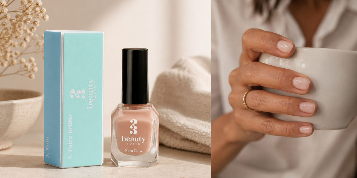 Mains aux ongles soignés, vernis-soin 23Beauty Paris
